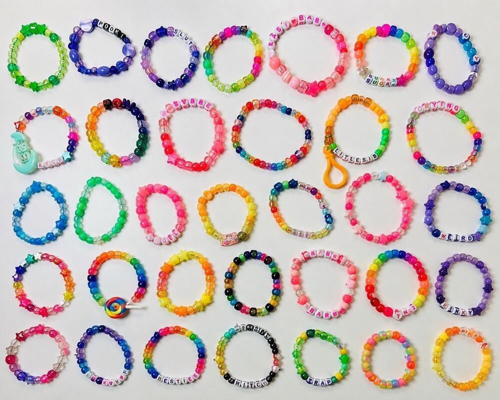 Lot of 45 Handmade Kandi Beaded Bracelets Y2K Rave Festival Friendship